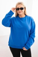 Bluza damska pętelkowa Plus Size bawełniana basic z okrągłym dekoltem chabrowa