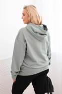 Bluza damska pętelkowa Plus Size bawełniana z kapturem i kieszenią kangurką ciemno miętowa