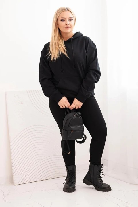 Bluza damska pętelkowa Plus Size bawełniana z kapturem i kieszenią kangurką czarna