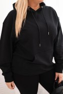 Bluza damska pętelkowa Plus Size bawełniana z kapturem i kieszenią kangurką czarna