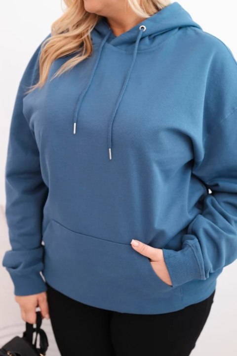 Bluza damska pętelkowa Plus Size bawełniana z kapturem i kieszenią kangurką jeansowa