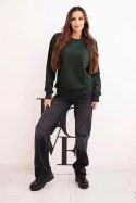 Bluza damska pętelkowa bawełniana basic z okrągłym dekoltem ciemno zielona