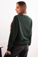 Bluza damska pętelkowa bawełniana basic z okrągłym dekoltem ciemno zielona