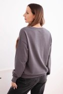 Bluza damska pętelkowa bawełniana basic z okrągłym dekoltem grafitowa