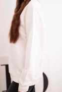 Bluza damska pętelkowa bawełniana z kapturem i kieszenią kangurką biała