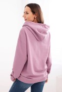 Bluza damska pętelkowa bawełniana z kapturem i kieszenią kangurką ciemno różowa