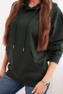 Bluza damska pętelkowa bawełniana z kapturem i kieszenią kangurką ciemno zielona