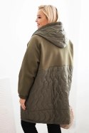 Bluza damska pikowana Plus Size z kapturem i dużymi kieszeniami khaki