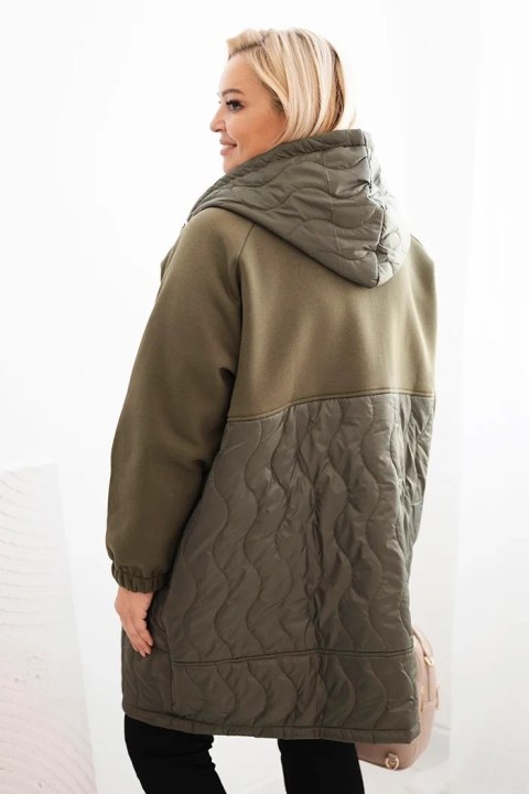 Bluza damska pikowana Plus Size z kapturem i dużymi kieszeniami khaki