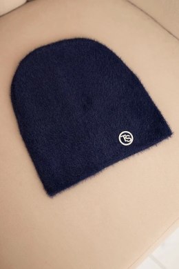 Czapka damska klasyczna z alpaki z dekoracyjną blaszką granatowa