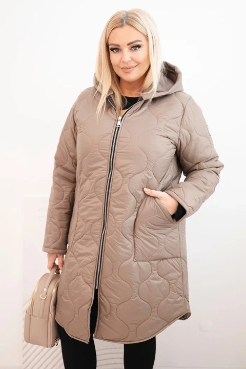 Kurtka damska Plus Size zimowa pikowana z kapturem fango
