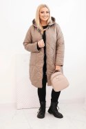 Kurtka damska Plus Size zimowa pikowana z kapturem fango