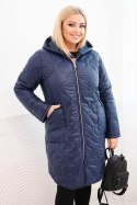 Kurtka damska Plus Size zimowa pikowana z kapturem granatowa