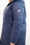 Kurtka damska Plus Size zimowa pikowana z kapturem granatowa