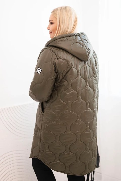 Kurtka damska Plus Size zimowa pikowana z kapturem khaki