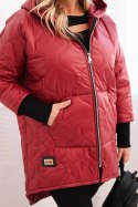 Kurtka damska zimowa Plus Size pikowana z kapturem bordowa