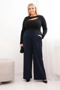 Spodnie damskie Plus Size z szeroką nogawką i elastycznym pasem granatowe