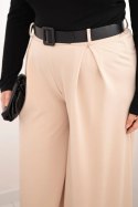 Spodnie damskie Plus Size z szeroką nogawką i paskiem beżowe