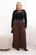 Spodnie damskie Plus Size z szeroką nogawką i paskiem brązowe