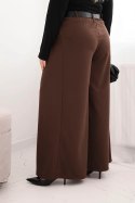 Spodnie damskie Plus Size z szeroką nogawką i paskiem brązowe
