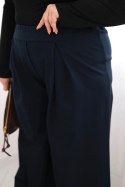 Spodnie damskie Plus Size z szerokimi nogawkami i plisowaniem granatowe