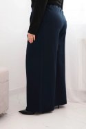 Spodnie damskie Plus Size z szerokimi nogawkami i plisowaniem granatowe