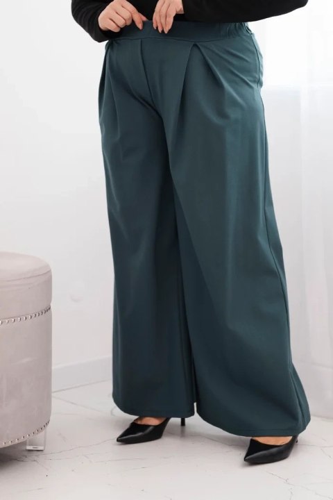 Spodnie damskie Plus Size z szerokimi nogawkami i plisowaniem morskie