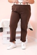 Spodnie damskie Punto Milano Winter Plus Size z paskiem brązowe