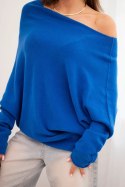 Sweter damski wiskozowy asymetryczny typu nietoperz chabrowy
