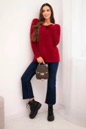Sweter damski z miękkiej dzianiny z okrągłym dekoltem bordowy