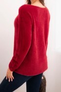 Sweter damski z miękkiej dzianiny z okrągłym dekoltem bordowy