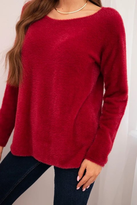Sweter damski z miękkiej dzianiny z okrągłym dekoltem bordowy