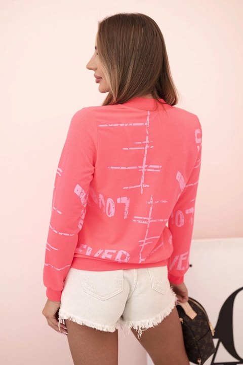 Bluza damska bawełniana z nadrukiem i zamkiem różowy neon