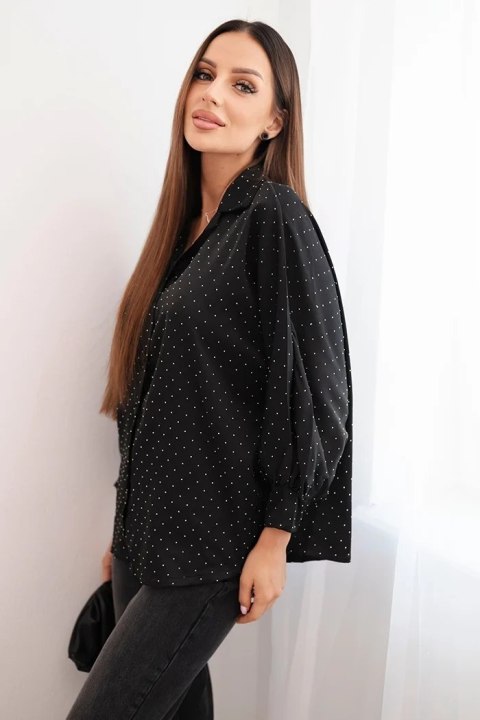 Bluzka damska elegancka z wiskozy z guziczkami i kołnierzykiem czarna
