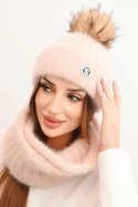 Komplet damski zimowy z pomponem i komin jasny pudrowy róż