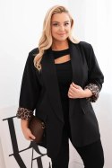 Marynarka damska Plus Size z podszewką w panterkę czarna
