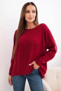 Sweter damski z dłuższym tyłem i tłoczoną gwiazdą bordowy