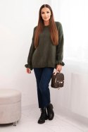 Sweter damski z dodatkiem moheru i wełny o luźnym fasonie khaki