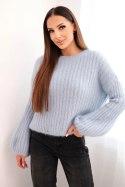 Sweter damski z moheru z bufiastymi rękawami niebieski