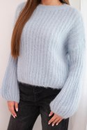 Sweter damski z moheru z bufiastymi rękawami niebieski