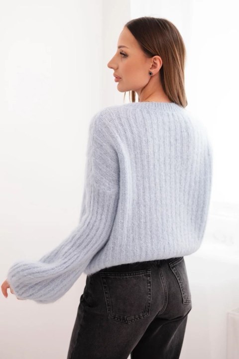Sweter damski z moheru z bufiastymi rękawami niebieski
