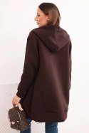 Bluza damska ocieplana bluza z kapturem i zamkiem brązowa