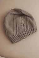 Czapka damska zimowa z wełną i zdobieniem z dżetów K480 mocca