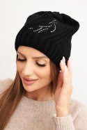 Czapka damska zimowa z wełną o luźnym kroju K442 czarna