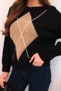 Sweter damski w geometryczny wzór z domieszką wełny i alpaki czarny