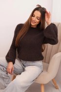 Sweter damski z baby alpaki z bufiastymi rękawami brązowy