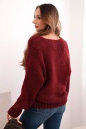 Sweter damski z domieszką wełny z dekoltem V, bordowy