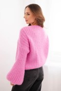 Sweter damski z moheru z bufiastymi rękawami różowy