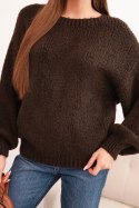 Sweter damski z wełną o grubym splocie i długim rękawem brązowy