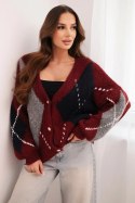 Sweter damski zapinany na guziki w romby z wełną bordowy